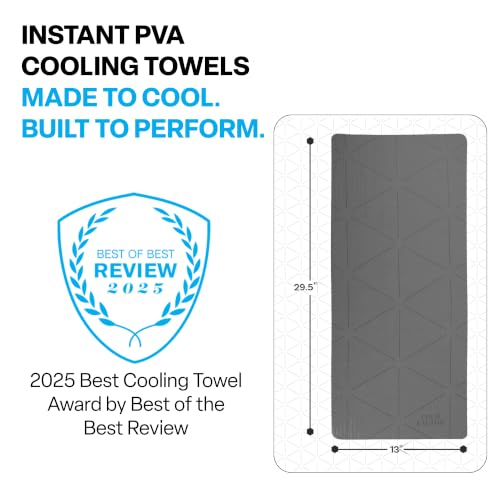 Instant PVA Cooling Towels, Cooling Neck Wraps, Gray, 1 Pack | 5 Hours of Cooling, UPF 50+, Soft Cooling Towels for Neck and Face, Machine Washable, Ideal for Sports & Workouts, 13"x29.5"