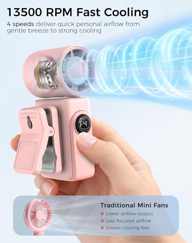 Hotsales Clip-On Portable Fan for Strollers, Handheld Turbo Fan for Travel | Small But Mighty Mini Fan, Detachable 360° Rotating Clip, LED Display, Rechargeable, Summer Outings, Gifts For Women And Men