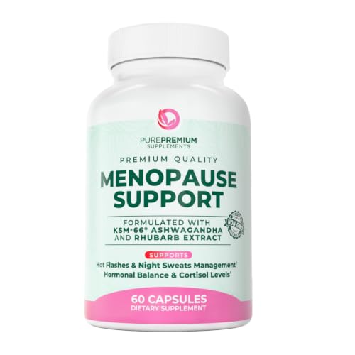 PurePremium Menopause Supplements for Women with KSM-66® Ashwagandha | Rhubarb Extract & Black Cohosh - Hot Flashes, Night Sweats, Perimenopause Support - Hormone Balance & Cortisol Support - 60ct
