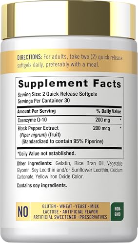 Carlyle CoQ10 200mg Softgels | 60 Count | with Black Pepper