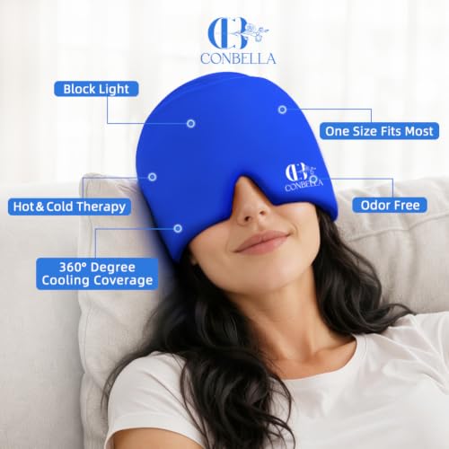 Migraine Relief Cap, Soothing Headache Ice Face Mask Products | Hot and Cold Therapy, Migraine Headache Relief Cap for Migraine, Sinus, Puffy Eyes, Tension, Stress and Hangover