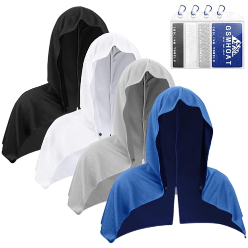 4 Pack Cooling Hoodie Towels for Neck and Face, UV Sun Protection Ice Cooling Towels for Hot Weather, Cool Hoodie for Sports, Gym, Hiking, Working