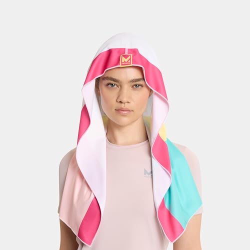 MISSION Reversible Cooling Hoodie Towel- Hood Towel, Cools Instantly When Wet, UPF 50 Sun Protection, Contours Your Head to Stay in Place, Great for Sports, Fitness, Gym (White Multi)