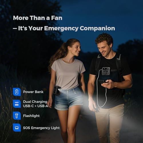 SEAINGO Portable Waist Fan Rechargeable – 10000mAh, 42 ft/s Max, 5 Speeds 16000RPM, Personal Cooling Wearable Clip Body Belt Shirt Fans, Hanging Neck Fan with Light