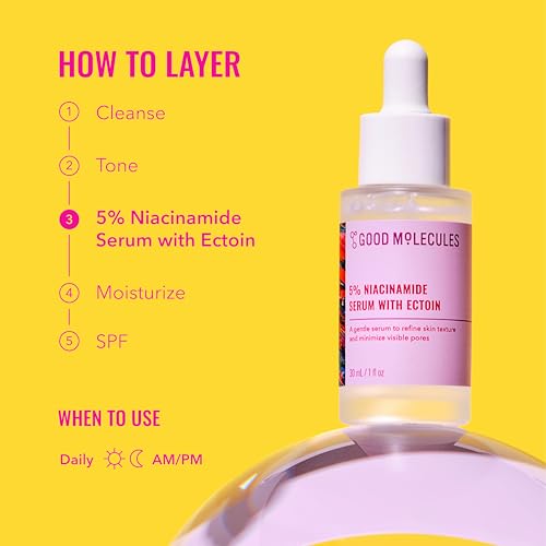 Good Molecules 5% Niacinamide Serum with Ectoin, Pore Serum, 1 fl oz