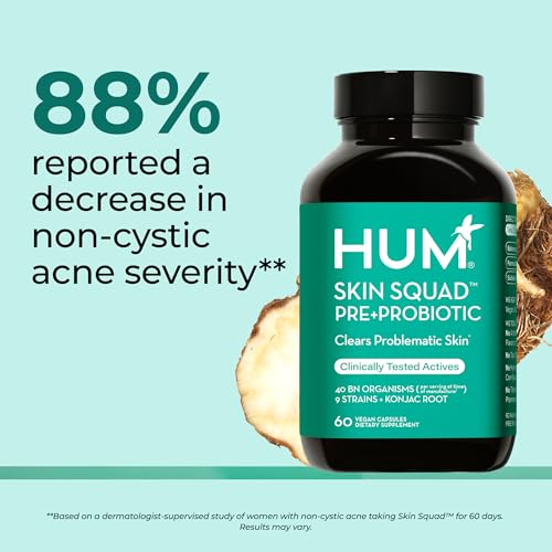 HUM Skin Squad Probiotic & Prebiotic, Skin & Gut Health Support, 60 Count
