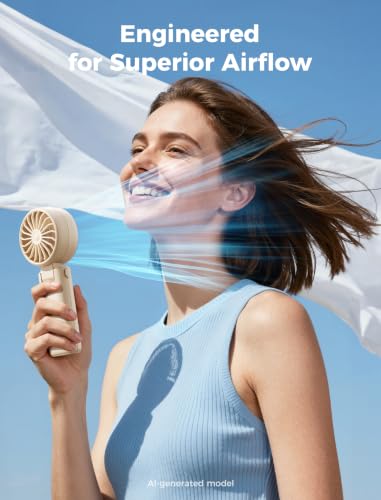 Aecooly Mighty Portable Handheld Fan | 20H Max Cooling | 3 Flexible Modes | 5 Speeds Wind | Battery Level Display | Mini USB Rechargeable Personal Battery Powered Fan Travel Gifts for Women -Beige
