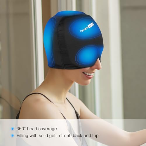 ComfiTECH Head Ice Pack Wrap with Top Coverage Cold Cap Cooling Gel Hat, Medium, Black | Pliable after Frozen, Cold Compress for Head, Sinus Tension and Puffy Eyes