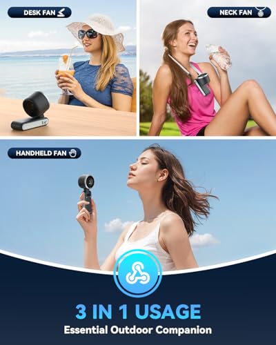 PlayHot Portable Handheld Turbo Fan, Travel Essentials, Gifts for Women/Men | 5-Speed, Up to 12H, 10m/s Airflow, USB-C Rechargeable, LED Display, 3-in-1 Foldable Personal Fan for Cruise, Beach, Vacation
