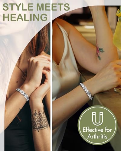 Feraco Pure Copper Bracelets for Women, Ultra Strength Magnetic Bracelet | Neodymium Magnets & Sparkling Cubic Zirconia, Adjustable, Infinite Clover Jewelry