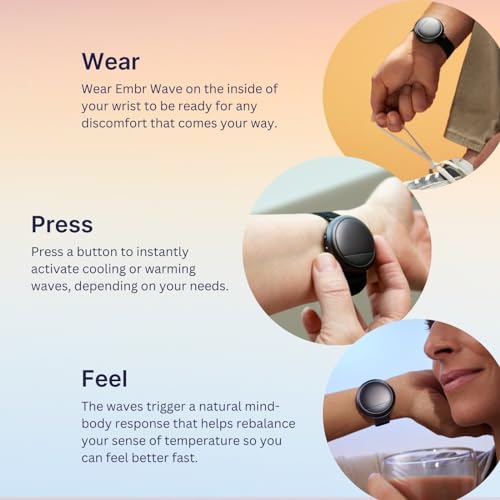 Embr Wave 2 Thermal Wristband, Warming and Cooling Bracelet, Black | Rechargeable, Effective, Natural Relief from Hot Flashes, Night Sweats, Menopause Symptoms Improve Sleep, Manage Anxiety