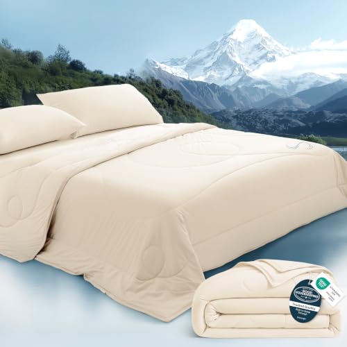Cooling Comforter Blanket - BlendTek Q-Max>0.46 Tech, Cooling Blanket for Hot Sleepers & Night Sweats Relief, Breathable Lightweight Summer Bedding, Queen 96x96 Inches, Ivory