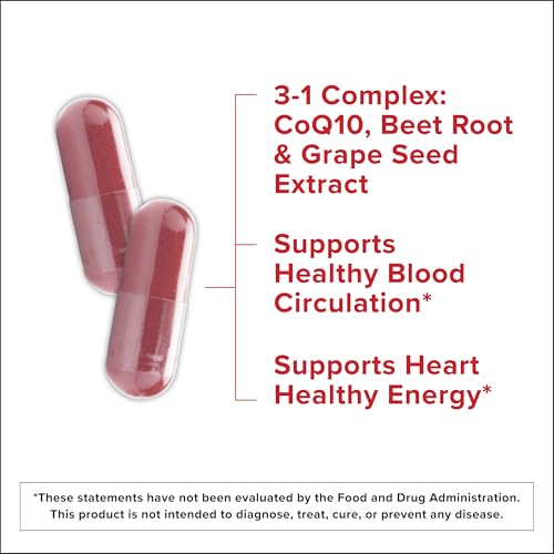Qunol 3-in-1 Beet Roots Capsules with CoQ10, Blood Pressure Support, 60ct