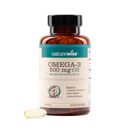 NatureWise Omega 3 Fish Oil - 500mg Omega 3 per Serving - 300mg EPA & 200mg DHA - Sustainably Sourced for Purity - Lemon Flavored - Burpless - Gluten & Soy Free, Non-GMO - 60 Softgels[2-Month Supply]