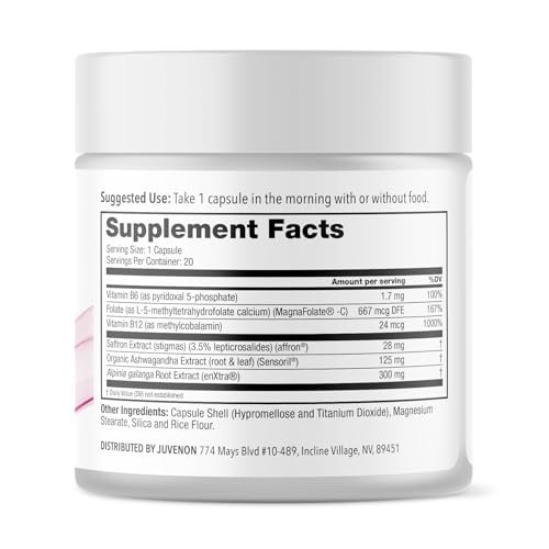 Juvenon Menopause Supplements for Women Mood Support, Hot Flashes Relief, Peri-Menopausal Support, Hormone Balance, Promote Calm, Energy, Clarity, Sleep, Natural Herbal Supplement, (30 Capsules)