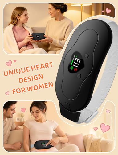 Glyduny Heating Pads, Period Cramp Massager Portable Cordless Heating Pad with 6 Heat Levels and 6 Massage Modes for Back Pain Relief Menstrual Heating Pad (Black-6602)
