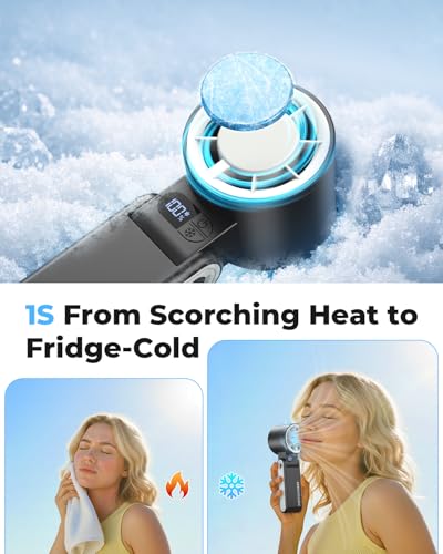MORECORE Portable Handheld Fan with Ice Cooler, [Instant Chill to 50℉], Gifts for Men Mom Women Grandma Girl Her Hot Flash, 5000mAh Portable Cooling Fan, Camping/Cruise/Travel Essentials 2026