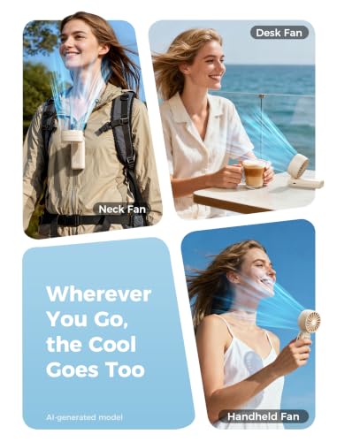 Aecooly Mighty Portable Handheld Fan | 20H Max Cooling | 3 Flexible Modes | 5 Speeds Wind | Battery Level Display | Mini USB Rechargeable Personal Battery Powered Fan Travel Gifts for Women -Beige