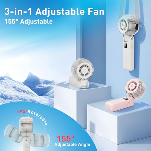 Portable Fan Handheld, Powerful Cooling Misting Fan Rechargeable | LED Display, 100 Speed Stepless Control, 155° Foldable, Personal Mist Fan for Outdoor, Travel, Makeup, Gifts for Men Women