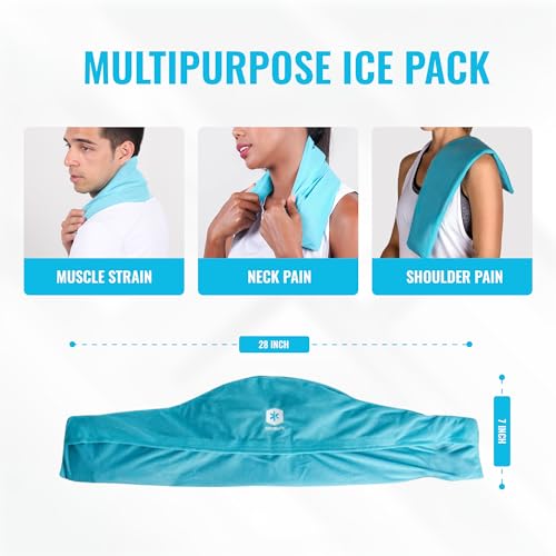 Reusable Cold Pack with Fabric Cover - Standard 7 x 28 Inch, Blue | Flexible Clay Pack with Fabric Cover, Leak Resistant, Wrap Design for Back, Shoulders and Knees, Stays Cold Up to 45 Minutes