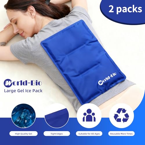 WORLD-BIO 2Packs Flexible Large Ice Pack for Injuries, Large Cold Compress | 11*14"Larege Size, Large Hot Cold Compress Pad, Long Lasting Cold Pack,Targeted Pain Relief, Speeds Up Post-Workout Recovery