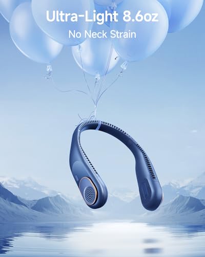 SWEETFULL Portable Neck Fan: 5200mAh Bladeless Personal Fan | 4 Speeds, 20H Max Runtime, No Hair Twist Quiet Wearable Fan for Travel | Birthday Gifts for Men Women Mom Dad