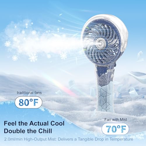 HandFan Upgraded Portable Handheld Misting Fan, Rechargeable Personal Mister Fan, Spray Water Mist Fans, Mini Cooling Hand Fans for Summer Beach Travel Concerts, Gifts for Women(Royal Blue)