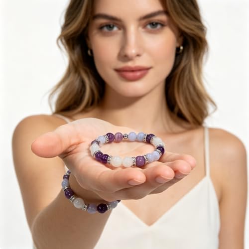Menopause Bracelet for Women, Natural Crystal Elastic Bracelets Hot Flashes & Anxiety Relief Calming Balance Menopause's Support Jewelry Gift With Card
