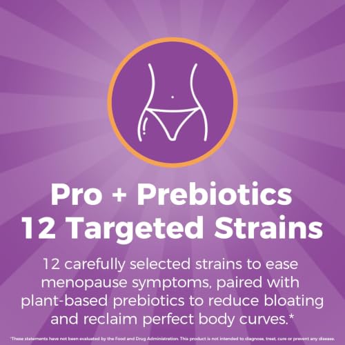 NewRhythm Menopause Probiotics for Women, 7-in-1 Relief, Prebiotics, Black Cohosh Trans-Resveratrol Chasteberry Red Clover Dong Quai, Hot Flashes Night Sweats, No Soy, No Estrogen, 30 Ct