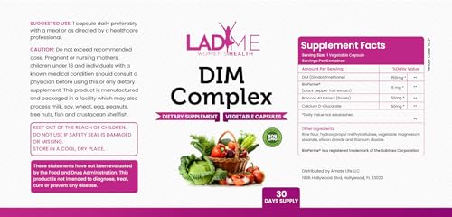 DIM Supplement for Women 150mg - Hormone Balance Support Complex by LadyMe (60 Capsules)
