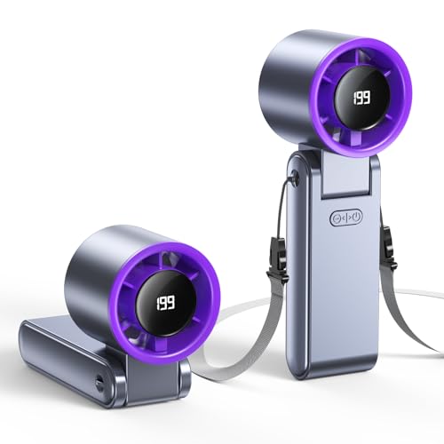 Portable Handheld Turbo Fan, 199 Gear Speed, 24 Hs Cooling Time, 5500mAh Rechargeable Mini Personal Hand Fan, Foldable Design, Travel Essentials, Beach Vacation, Gifts for Women, Men,Grey Purple