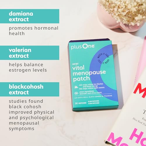 plusOne Vital Menopause Patches AM & PM, Hot Flash Night Sweat Support 16ct | Sleep support, menopause symptom support, menopause hot flash relief, promotes energy & sleep