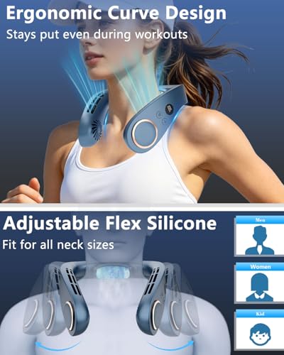 Neck Fan with Cooling Plate,5500mAh Rechargeable, Ultra Quiet Operation, 5 Speeds & 3 Cooling Modes, USB-C Fast Charging, LED Display Battery & Gear, Bladeless Fans that Blow Cold Air for Travel Blue