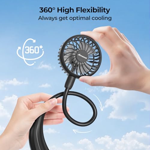 AMACOOL Portable Neck Fan, Lightweight Wearable with Hands-Free Comfort | 360° Adjustable Personal Fan with Ultra Quiet & Strong Wind, Gifts for Men Women Hot Flashes Cruise Travel Outdoor Sports