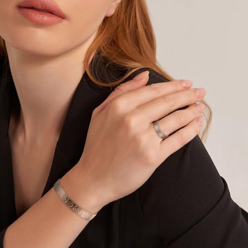BioMag Copper Magnetic Bracelet Set for Women Men, Pure Copper Jewelry Gift | 99.99% Pure Copper Cuff Bangle Lymphatic Drainage Rings with 3500 Gauss Magnets, Adjustable & Flower Pattern, Multicolor