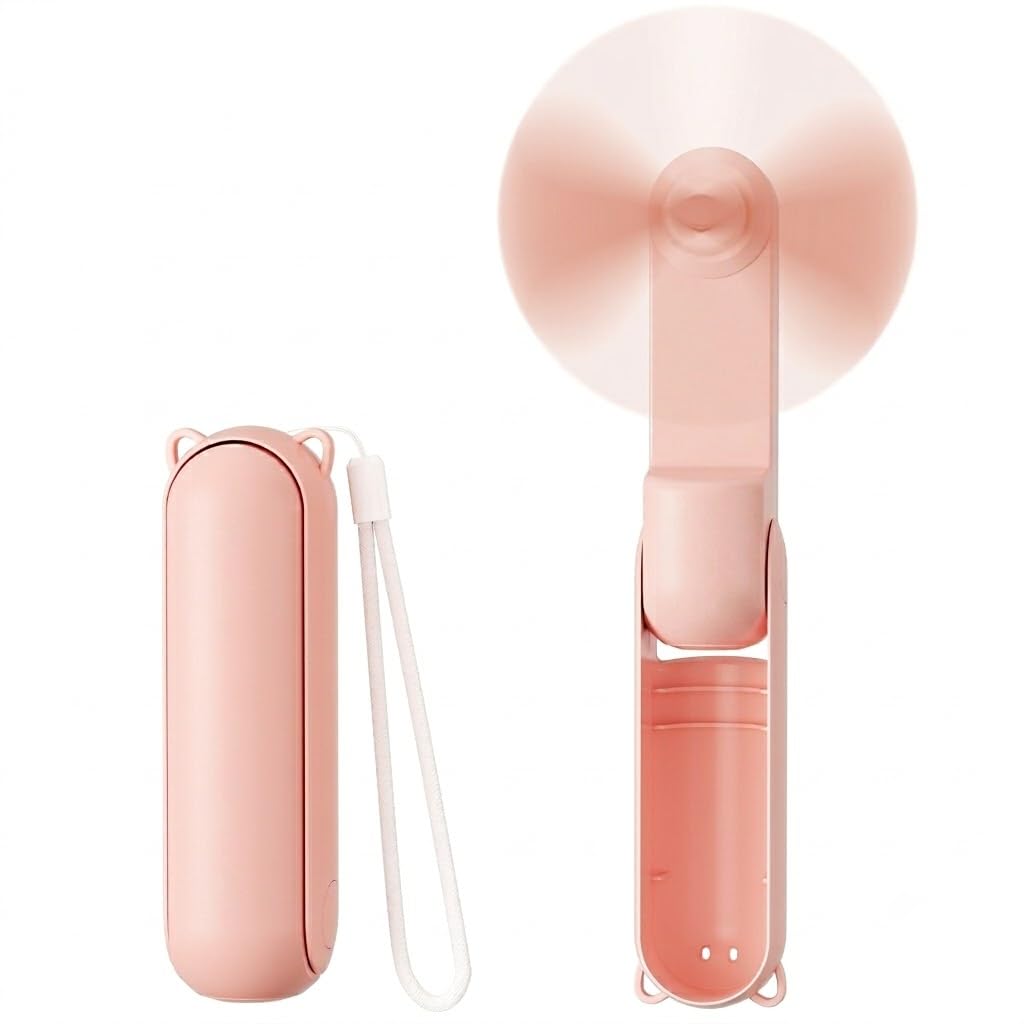 Portable Fan, Mini Handheld Fan with Power Bank, Cute USB Rechargeable Pocket Fan, Foldable Small Cooling Fan with LED Light, Personal Travel Fan,Summer,Beach Essentials,Summer Gift for Women