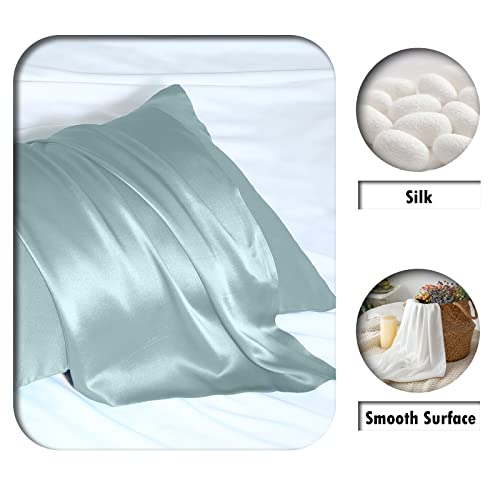 Mulberry Silk Pillowcase for Hair and Skin Standard Size 20"X 26" Pillow Case with Hidden Zipper Soft Breathable Smooth Cooling Silk Pillow Covers for Sleeping (Haze Blue,Standard,1Pcs)
