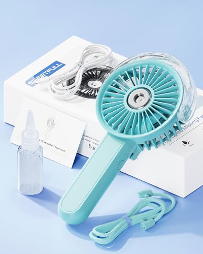 SWEETFULL Portable Misting Fan - 180° Foldable Handheld Personal Fan with Mist Spray, 3 Speeds, 30ml Water Tank, USB Rechargeable - Ideal for Travel, Outdoors, Makeup, Camping, Home, and Office Use