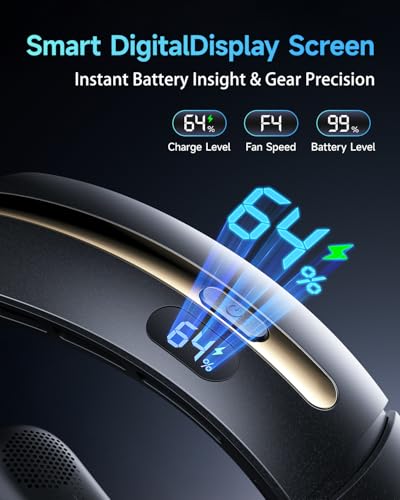 Neck Fan, 3 Turbo Portable Fans with Neck Support, 4 Speed & LED Display, 5200mAh Rechargeable Personal Fan, Hand-Free Wearable Bladeless Cooler, Gift for Travel Birthday, Men, Women