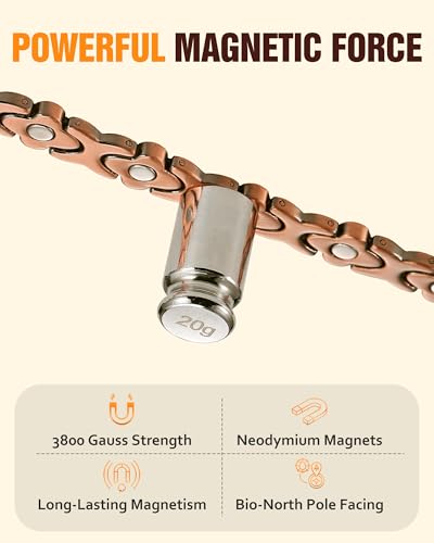 5X Strength Magnetic Copper Bracelet for Women Ellipse Magnets Pure Copper Magnetic Bracelet Premium Butterfly Clasp & Adjustable Length Four-Leaf Clover Health Bracelets