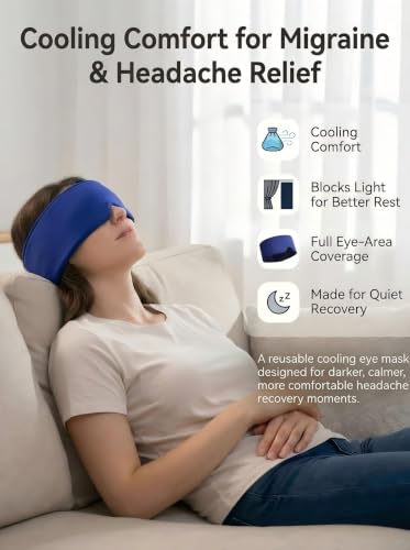 Cooling Gel Eye Mask for Puffy Eyes, Migraine & Headache Relief, Full Eye-Area Cold Compress for Eyes & Temples, FSA Eligible HSA Reusable Eye Ice Pack for Swelling & Post-Surgery Recovery