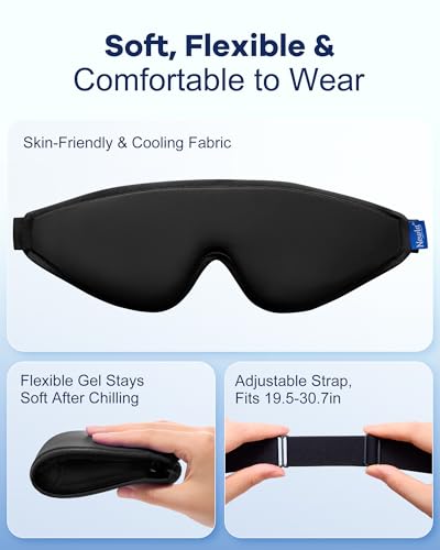 Cooling Gel Eye Mask for Puffy Eyes, Larger Full-Eye Contour Cold Compress | Ice-Cold Gel Therapy, Forehead & Upper Cheek Cooling Relief, Reusable Ice Pack for Eyes, FSA Eligible Items HSA, Black