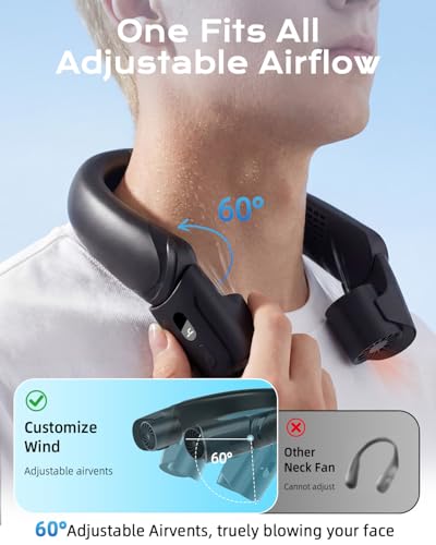 ChillGo 5th Gen Neck Fan with Adjustable Airvents, Dual Motors Personal Fan | 8000mAh Neck Fans That Blow Cold Air,Quick Charging,4 Speeds, Cooling Fan, Neck Cooling Fan for Travel, Gift for Father Women