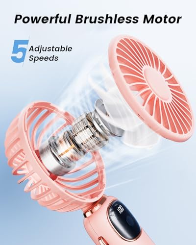 coldSky Portable Handheld Fan, 4000mAh Battery Operated with LED Display, Handheld/Neck/Desk 3 in 1 Personal Small Fan, 90° Foldable Desk Fan with Base, 5 Speed Lash Makeup Fan for Women