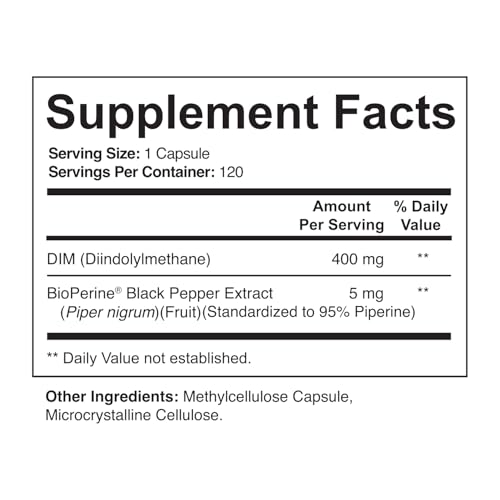 NutriFlair DIM 400mg with BioPerine, 120 Capsules - High Potency Diindolylmethane Supplement - for Men & Women - Vegan, Non-GMO - 4 Month Supply