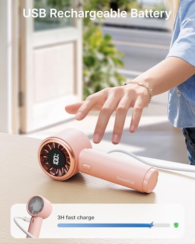 SWEETFULL Portable Handheld Fan, Mini Rechargeable Personal Hand Fan | Strong Airflow, Pocket-Sized, Up to 12H, 5 Speeds, Quiet Cooling Travel Essentials, Cute Gifts for Women, Girls, Lash, Makeup