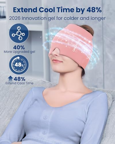 ONLYCARE Migraine Relief Cap, Headache Relief Cold Cap with Odorless Gel | Cooling Hat Head Wrap Soothing Face Ice Pack Mask Products for Tension Stress Hangover & Puffy Eyes, Relaxing Gifts for Women