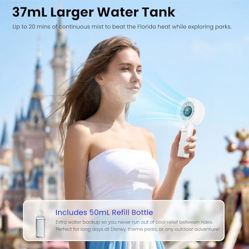 HandFan Upgraded Misting Fan with LED Display – Extreme Cooling Portable Handheld Fan with Water Mist Spray, 50% Stronger Airflow & Quieter, USB Rechargeable for Travel/Park/Disney/Beach/Concert/Game