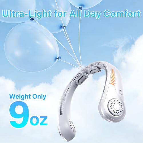 Portable Neck Fan Rechargeable, 5 Speeds, Lightweight, Long Lasting, Battery Operated All-Around Cooling Quiet Personal Fans for Travel Camping Cooling Essentials, Birthday Gifts for Women Men Mom Dad