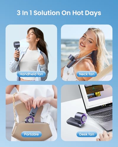 Handheld Portable Turbo Fan with Ice Cooler, Speed (1-199) Rechargeable Personal Fan[20000 RPM] Small Pocket Fans for Travel/Outdoor/Home/Office, Purple